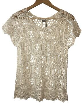 Solitaire Boho Revival Festival Crochet Top 100% Cotton Women’s Size Small